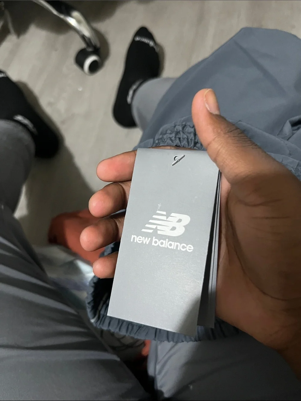 New Balance Black/Gray track joggers with White Logo and Stripe Accents